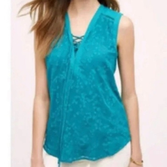 anthropologie Maeve blue lace front sleeveless blouse size 0 - Picture 12 of 14